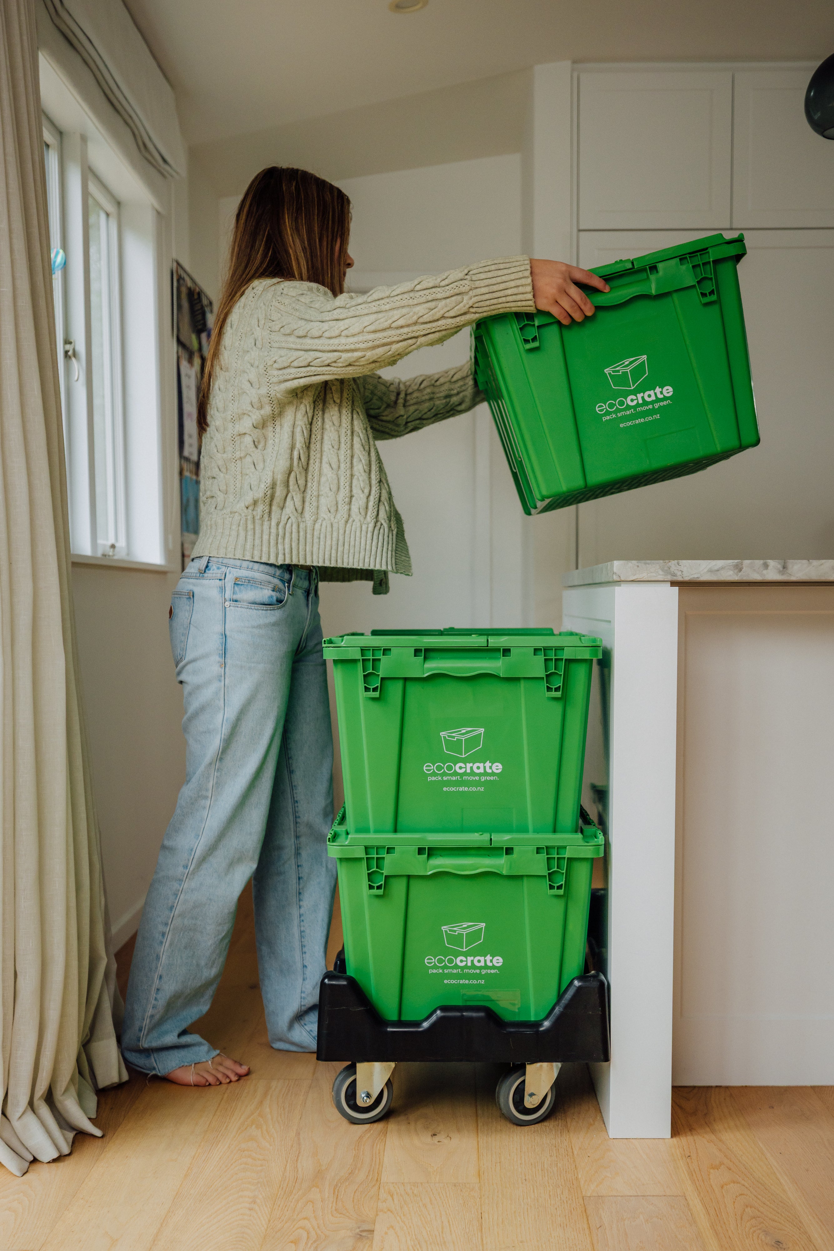 Stacking Packed Eco Crates onto Moving Trolley